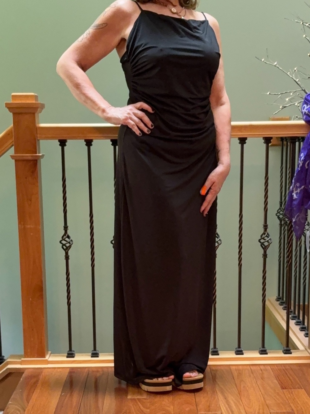 Urban Outfitters Black Sleeveless Maxi Dress with Draped Waist XL